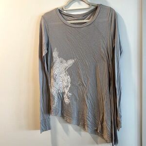 VPL Asymmetrical Gray Long Sleeve Top - Dog Print